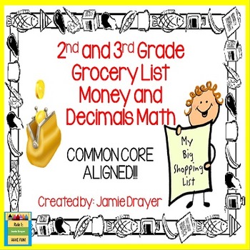Preview of Money and Decimals Math Task Cards: Grocery Lists to Add Total Value
