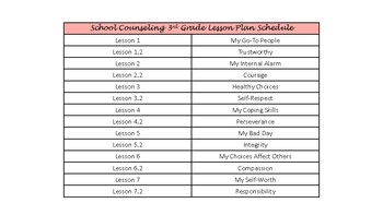 Preview of 3rd Grade Guidance Lesson Topic Schedule