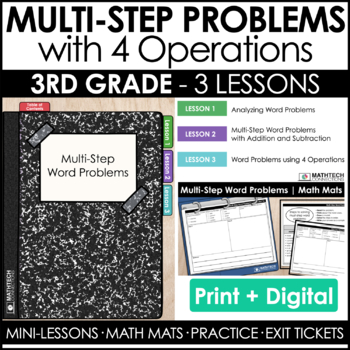 Preview of 3rd Grade Multi-Step Word Problems with 4 Operations Guided Math Curriculum