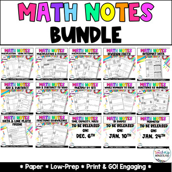 Preview of 3rd Grade Guided Math Notes Bundle - Centers - Test Prep - Printables