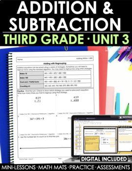Preview of 3rd Grade Addition & Subtraction Math Curriculum Unit 3 - Guided Math Lessons