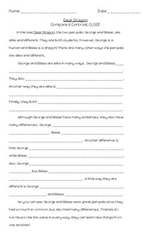 Preview of 3rd Grade HMH Into Reading - Dear Dragon CLOZE Writing Activity