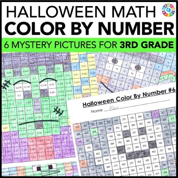 Preview of 3rd Grade Halloween Math Activities Worksheets Coloring by Number Code Sheets