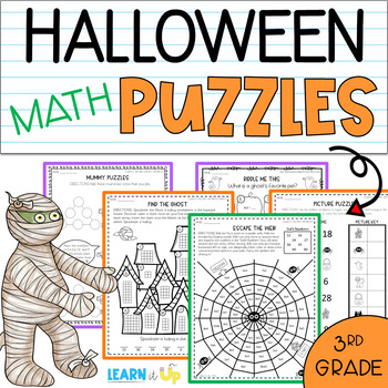 Preview of 3rd Grade Halloween Math Activities l Puzzles, Mazes, Riddles l Multiplication