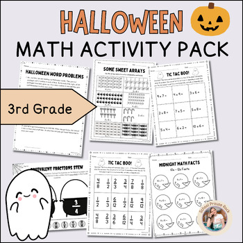 Preview of 3rd Grade Halloween Math Centers Printables Games Differentiated Activities