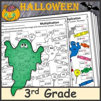 Preview of 3rd Grade Halloween Math | Color by Number