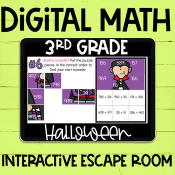 Preview of 3rd Grade Halloween Math Digital Interactive Escape Room | Distance Learning
