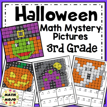 Preview of 3rd Grade Halloween Math Mystery Pictures: Halloween Color By Number Activities