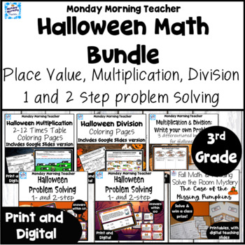 Preview of BUNDLE 3rd Grade Halloween Math Activities Multiplication Division Problem Solve