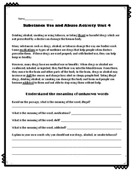 3rd grade health unit 4 substance use and abuse by kindergarten treasures