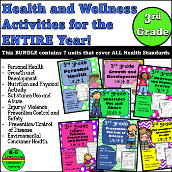 Preview of 3rd Grade Health Activities and Worksheets BUNDLE for the ENTIRE Year!!