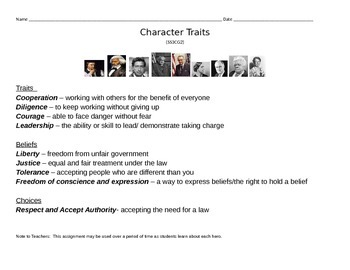 Preview of 3rd Grade Heroes' Character Traits