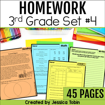 Preview of Homework Packet, 3rd Grade Homework with Folder Cover, ELA and Math Review Set 4