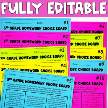 third grade homework choice board
