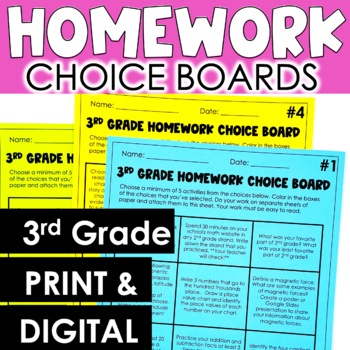 Preview of 3rd Grade Homework Choice Boards - Differentiated Homework Worksheets