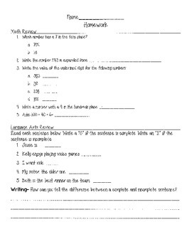 3rd grade homework packet pdf