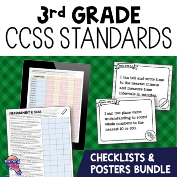 Preview of 3rd Grade ELA & MATH CCSS I Can Posters & Checklists BUNDLE
