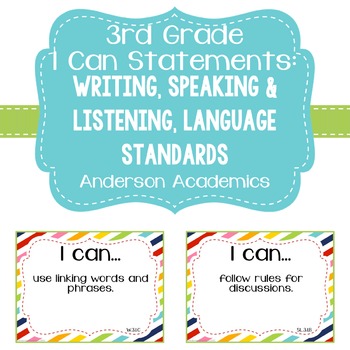 Preview of 3rd Grade "I Can" CCSS Statements: Writing, Speaking & Listening, Language
