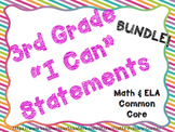 3rd Grade I can Statements ELA & Math Bundle- Bright Colors