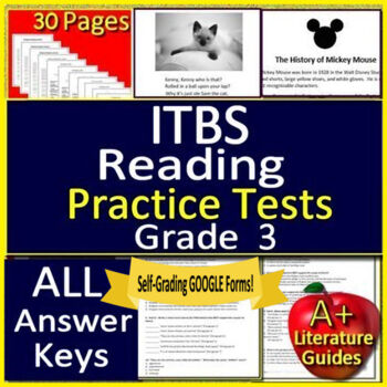 Preview of 3rd Grade ITBS Test Prep - Reading Tests - Printable & SELF-GRADING GOOGLE FORMS