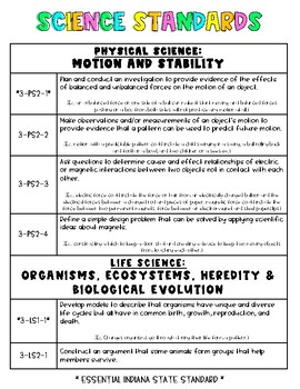 Preview of 3rd Grade Indiana Science Standards