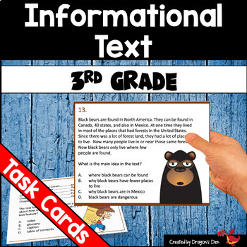 Preview of 3rd Grade Informational Text Task Cards plus Easel