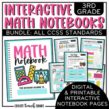 Preview of Math Interactive Notebook 3rd Grade BUNDLE Printable & Digital | Google Slides