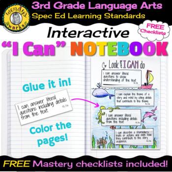 Preview of 3rd Grade Common Core Standards I Can Statement Spec Ed ELA Interactive Notebook