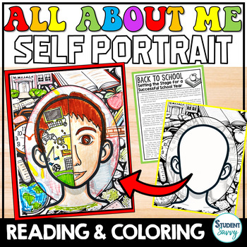 Preview of All About Me First Day of School Coloring Pages Self Portrait Template Activity
