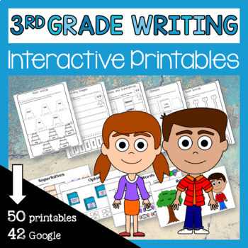 Preview of 3rd Grade Interactive Writing Printables + Google Slides | Writing Worksheets