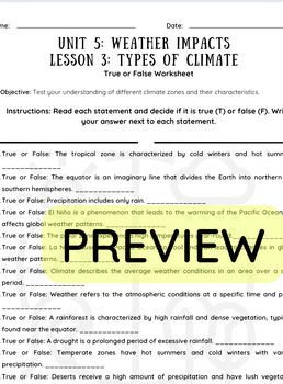 Preview of 3rd Grade Into Science Unit 5 Weather Impacts Lesson 3Types of Climate