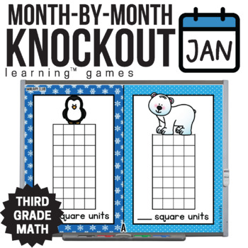 Preview of 3rd Grade January Math Games - Winter Knockout Games - New Years - Penguins