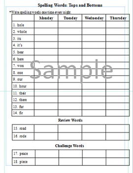 Preview of 3rd Grade: L-12 Tops and Bottoms Journeys Common Core Spelling Worksheet