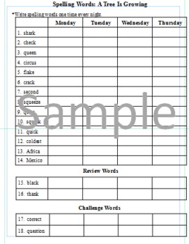 Preview of 3rd Grade: L-18 A Tree is Growing Journeys Common Core Spelling Worksheet