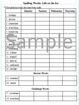 Preview of 3rd Grade: L-20 Life on the Ice Journeys Common Core Spelling Worksheet