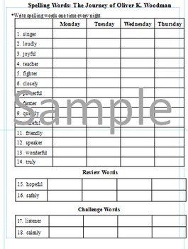 Preview of 3rd Grade: L-23 The Journey of Oliver.. Journeys Common Core Spelling Worksheet