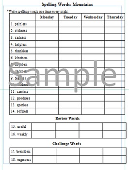 Preview of 3rd Grade: L-25 Mountains Journeys Common Core Spelling Worksheet