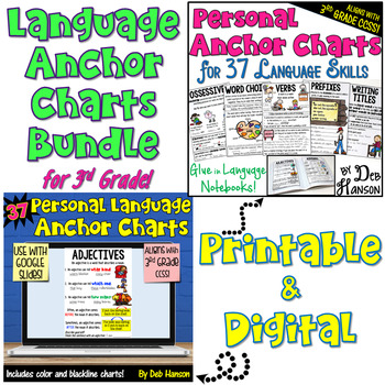 Preview of 3rd Grade Language Anchor Charts Bundle: Printable and Digital