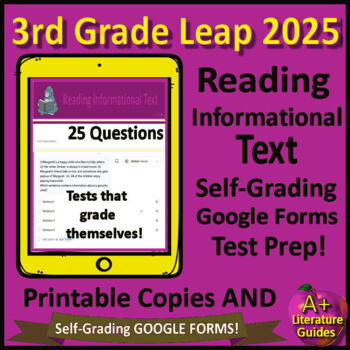 Preview of 3rd Grade Leap 2025 Reading Informational Text SELF-GRADING GOOGLE FORM TESTS!