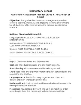 Preview of 3rd Grade Lesson Plans & Daily Time Schedule - First & Second Week of School