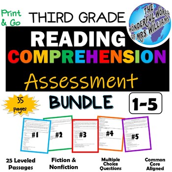 Preview of DISTANCE LEARNING - 3rd Grade Reading Comprehension Assessment BUNDLE 1-5