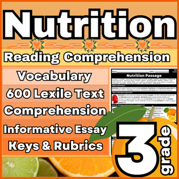 Preview of 3rd Grade Lexile 600 Nutrition Passage Cause & Effect Comprehension & Vocab