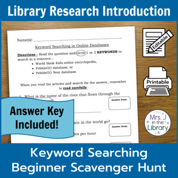 Preview of 3rd Grade Library Database Scavenger Hunt & Lesson Plan {Printable}