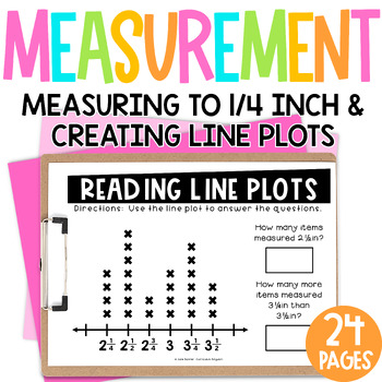 Preview of Line Plots with Fractions and Measuring to the Quarter Inch Worksheets 3.MD.4