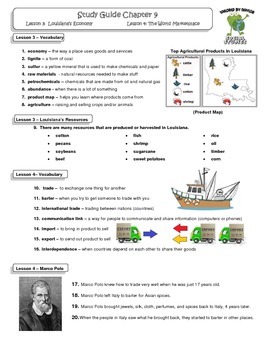 Preview of 3rd Grade Louisiana S. Studies: Ch. 9 Lesson3&4 Study Guide/Test