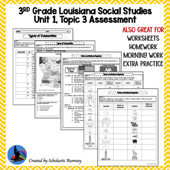 3rd Grade Louisiana Social Studies Unit 1 Topic 3 Test Communities and Symbols