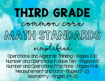 Preview of Third Grade Math Common Core Standards - PDF
