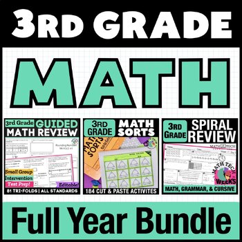 Preview of 3rd Grade Math Review | Math Intervention, Test Prep, Worksheets Yearlong Bundle