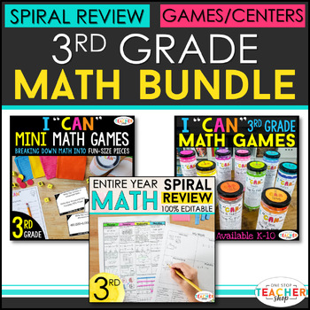 Preview of 3rd Grade Math BUNDLE | Math Spiral Review, Games & Progress Monitoring