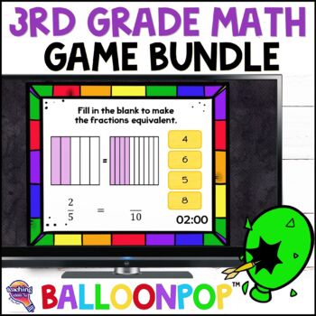 Preview of 3rd Grade MATH Digital Review Games Year-Long BUNDLE - BalloonPop™